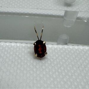 Vintage 14K Yellow Gold Small Oval Garnet Pendant Or Charm, Amazing Color